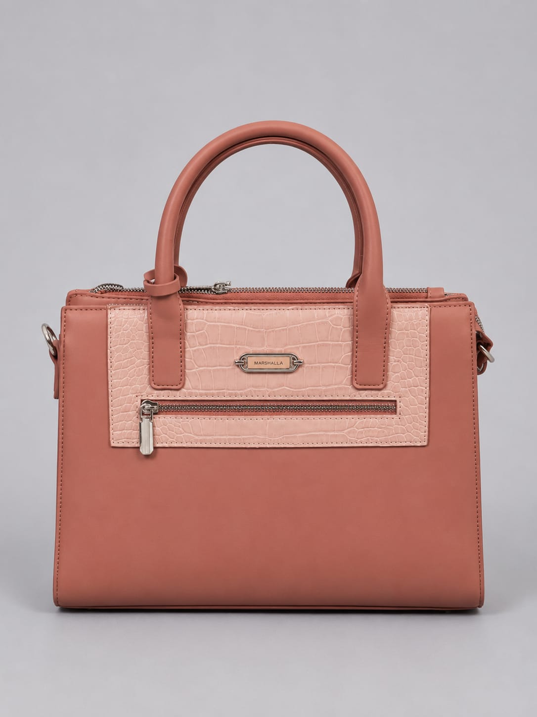 Marshalla Women's Elegant Dusty Rose Crocodile Texture Handbag | Premium Office & Everyday Tote