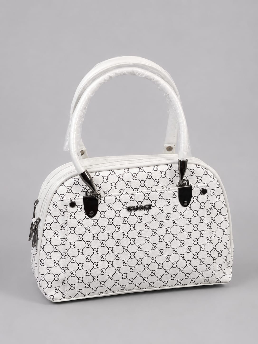 Women's Elegant White Monogram Handbag | Premium Top Handle Shoulder Bag
