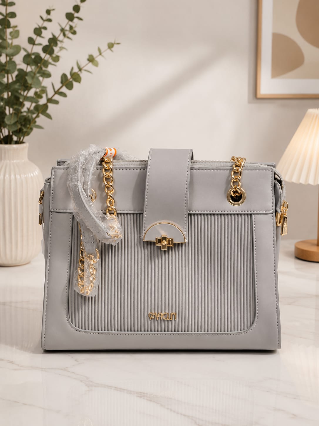 Women's Premium Grey Tote Handbag with Chain Strap | Elegant Office Shoulder Bag for Daily Use