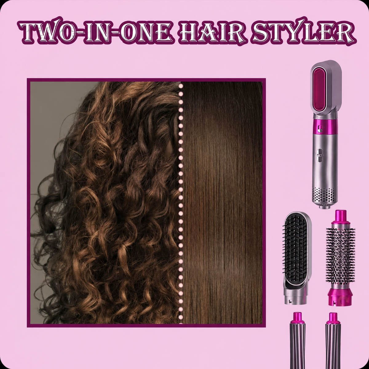 5-in-1 Hair Styler Hot Air Brush with Curling Attachments