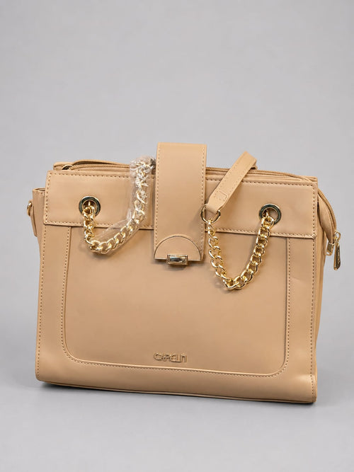 Women's Premium Beige Leather Handbag | Elegant Office & Casual Tote